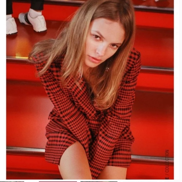 Zara red houndstooth blazer romper XS - Picture 2 of 14